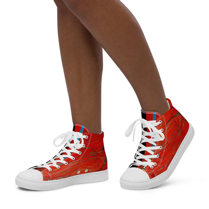 Half Black Half Hónghǎi - Womens High-Top Canvas Shoes