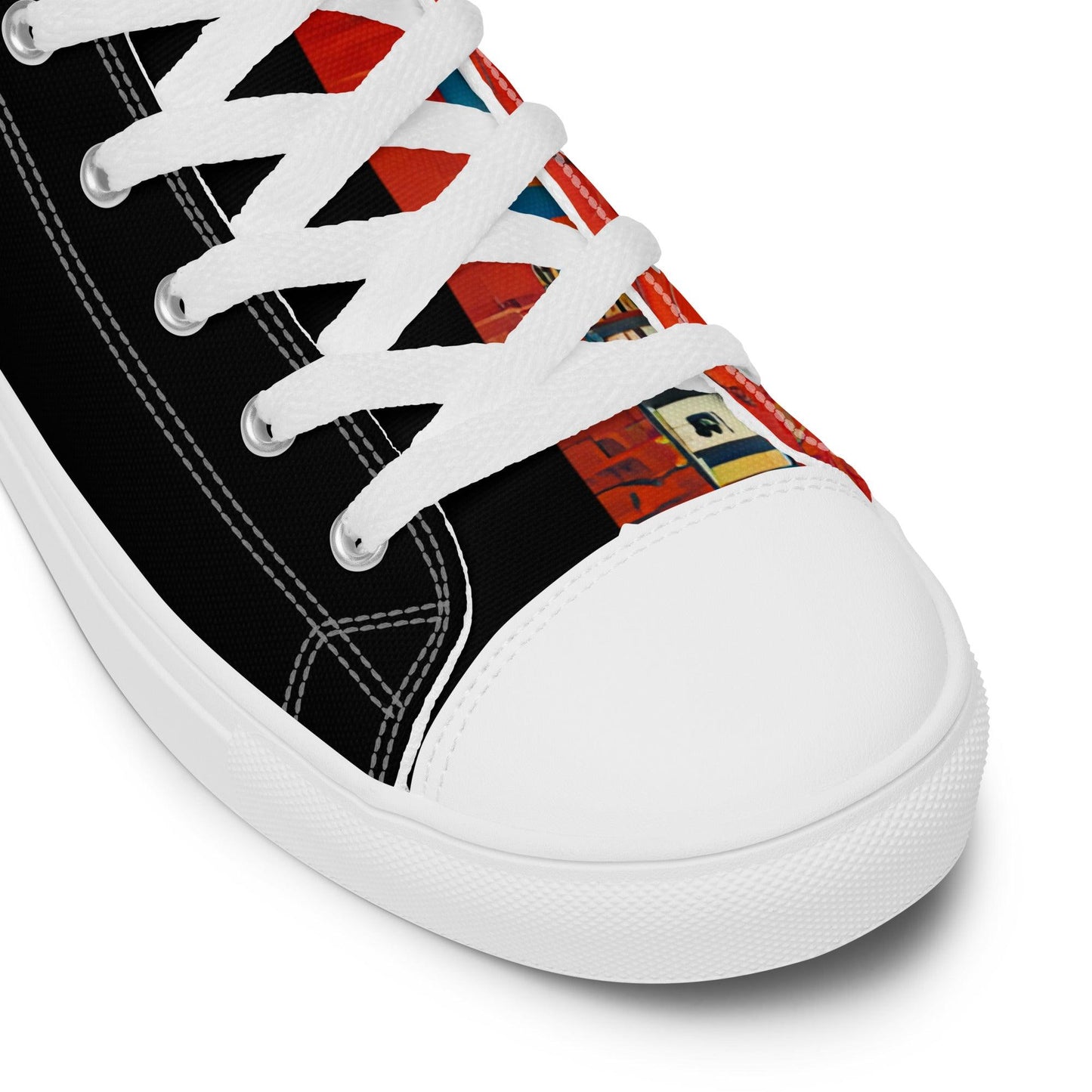 Half Black Half Hónghǎi - Womens High-Top Canvas Shoes
