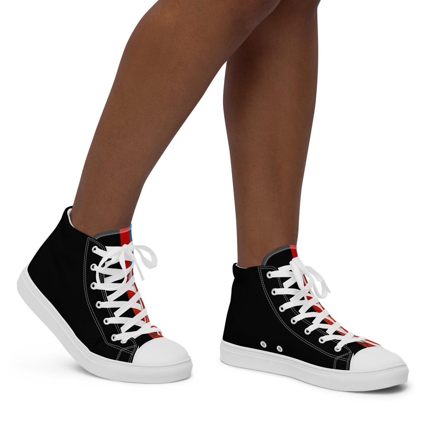Half Black Half Hónghǎi - Womens High-Top Canvas Shoes