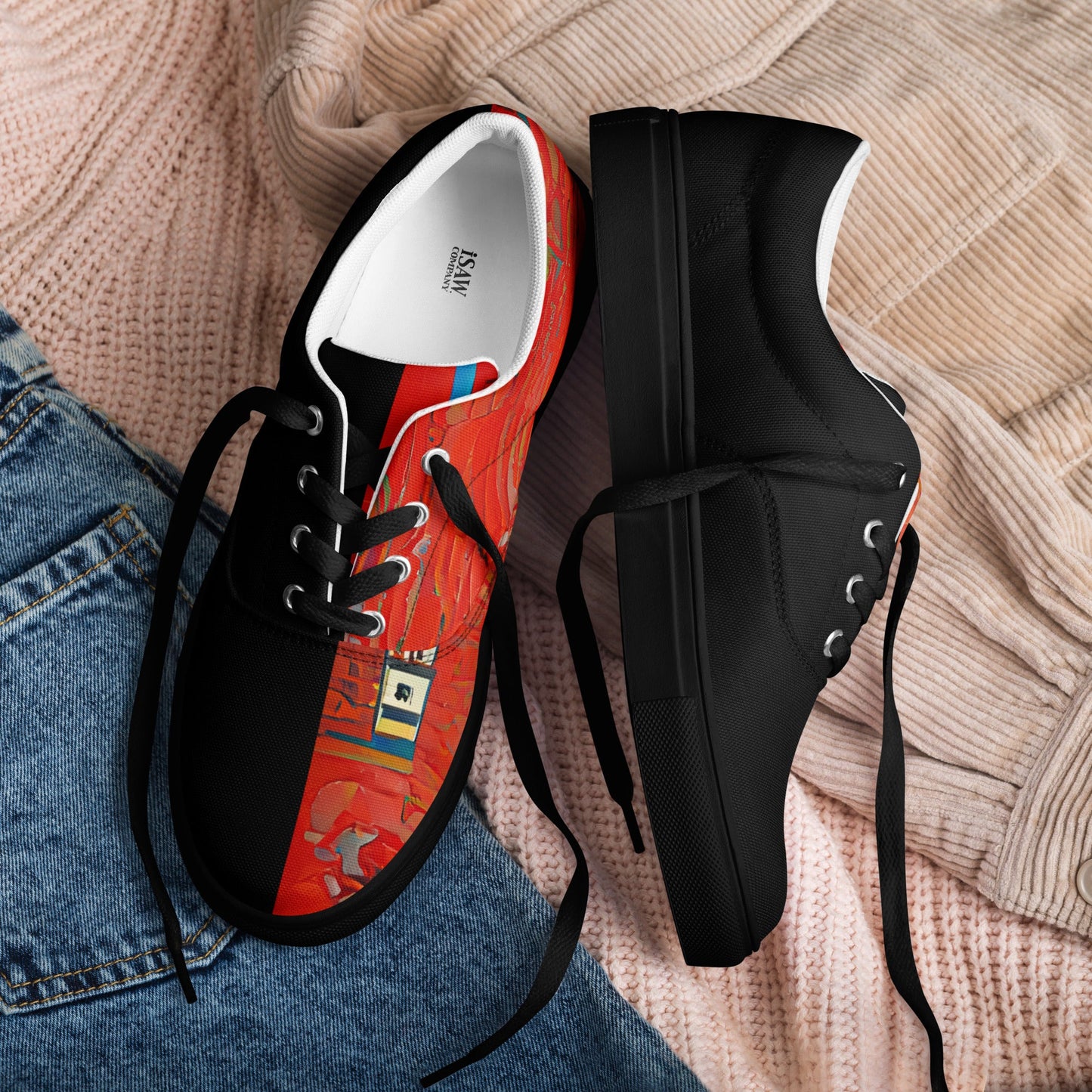 Half Black Half Hónghǎi - Womens Lace-Up Canvas Shoes