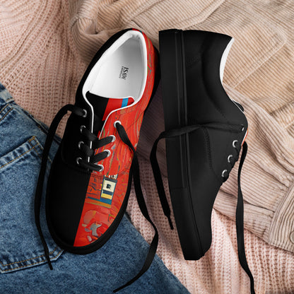 Half Black Half Hónghǎi - Womens Lace-Up Canvas Shoes