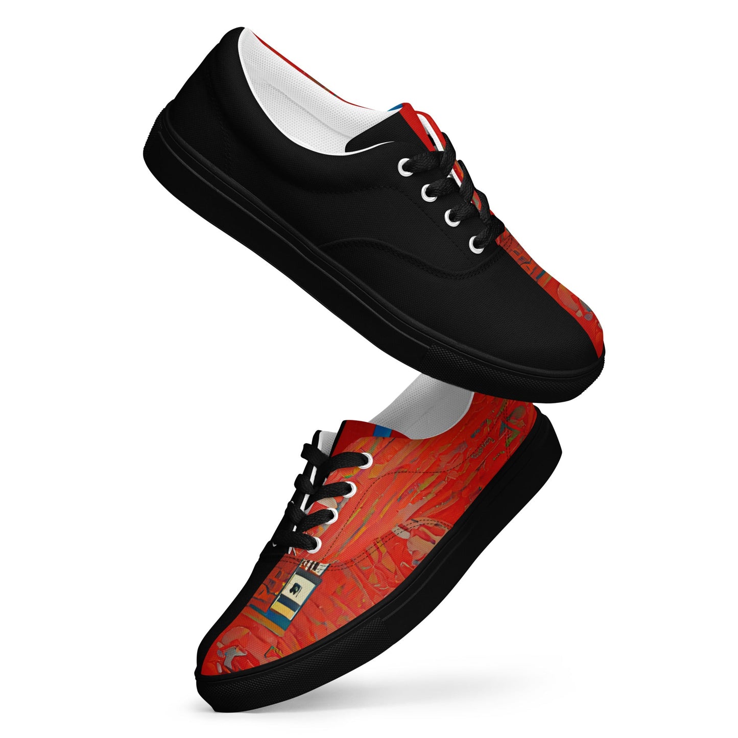 Half Black Half Hónghǎi - Womens Lace-Up Canvas Shoes
