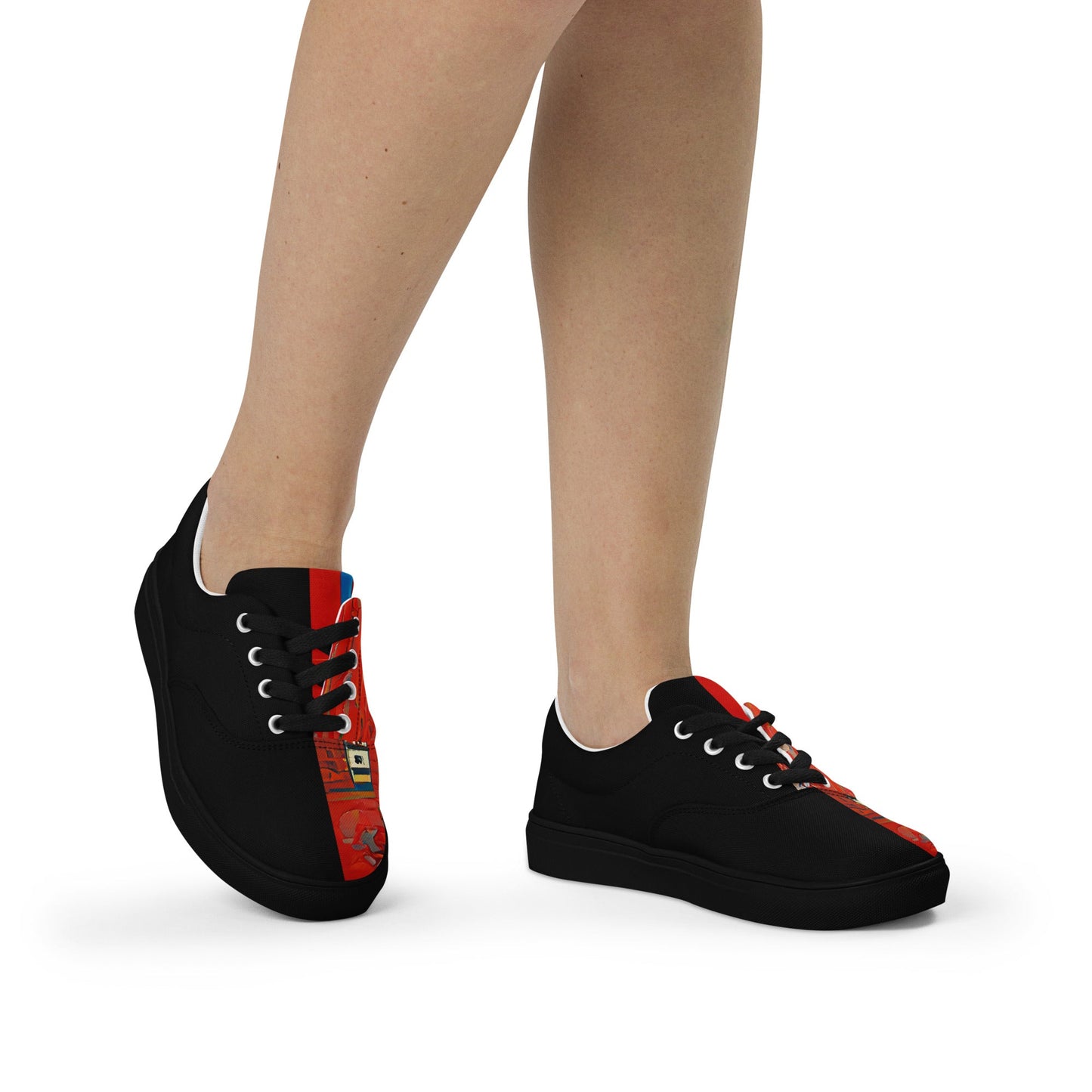 Half Black Half Hónghǎi - Womens Lace-Up Canvas Shoes
