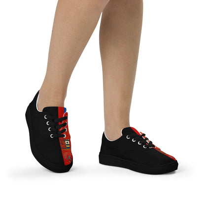 Half Black Half Hónghǎi - Womens Lace-Up Canvas Shoes
