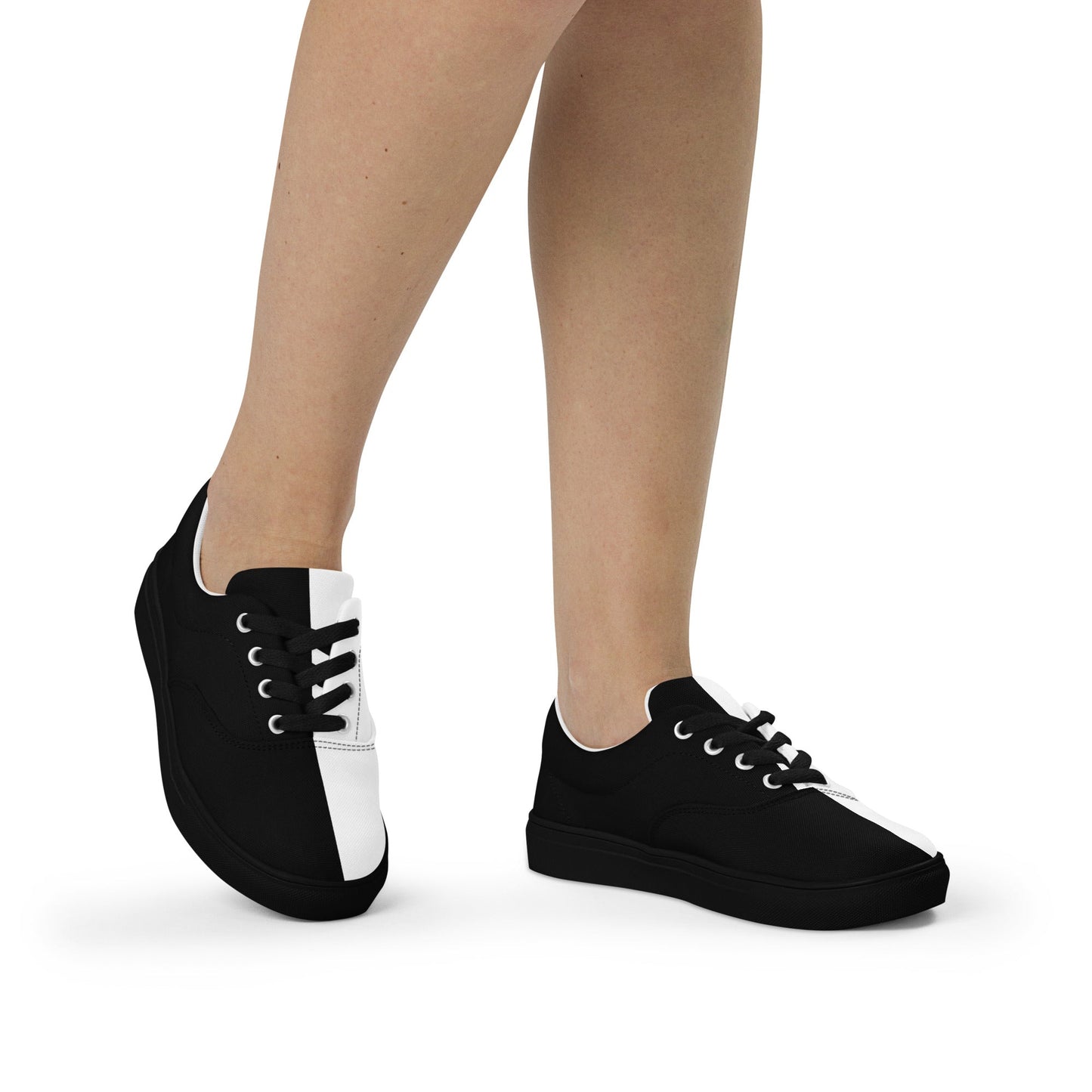 Half Black Half White - Womens Lace-Up Canvas Shoes
