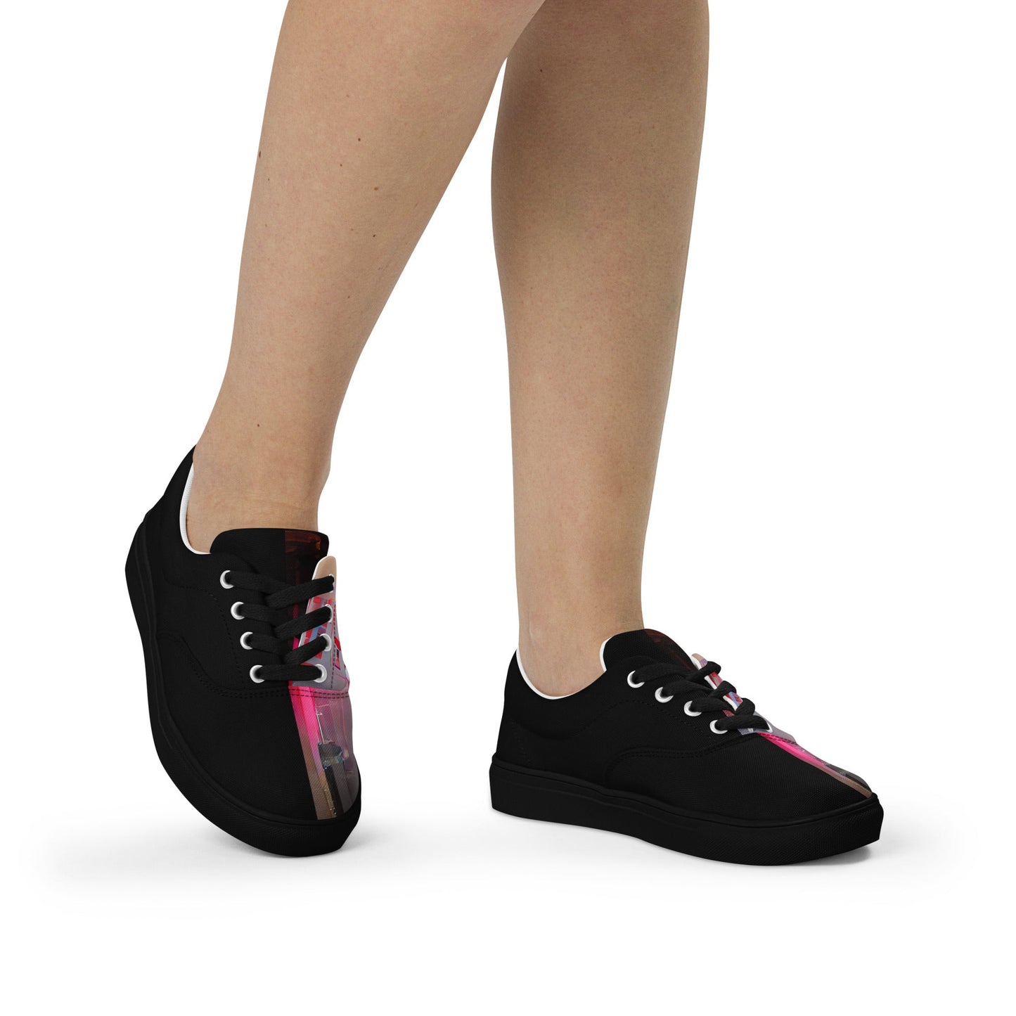 Half Black Half Báijiǔ - Womens Lace-Up Canvas Shoes