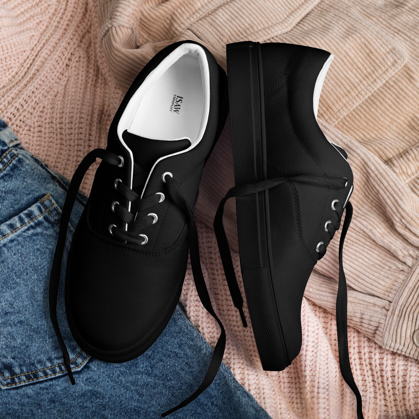 iSAW Womens Black Lace-Up Canvas Shoes