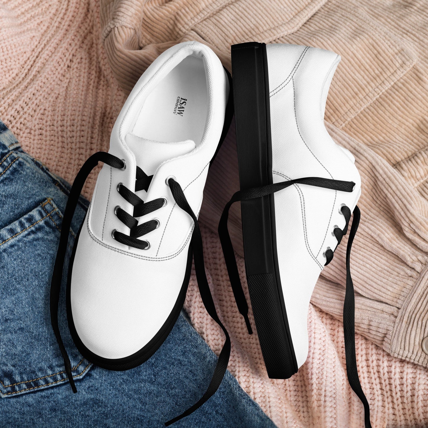 iSAW Womens White Lace-Up Canvas Shoes