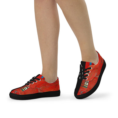 Half Black Half Hónghǎi - Womens Lace-Up Canvas Shoes