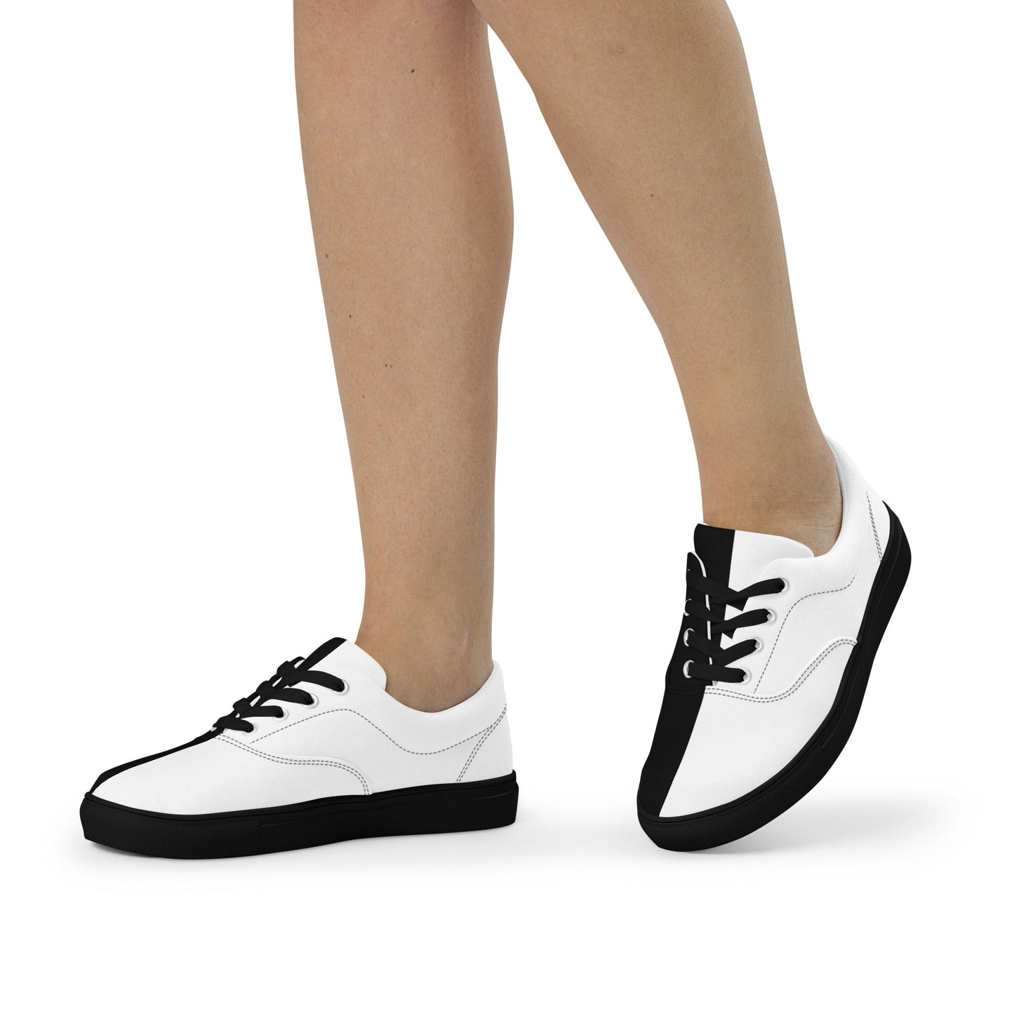 Half Black Half White - Womens Lace-Up Canvas Shoes