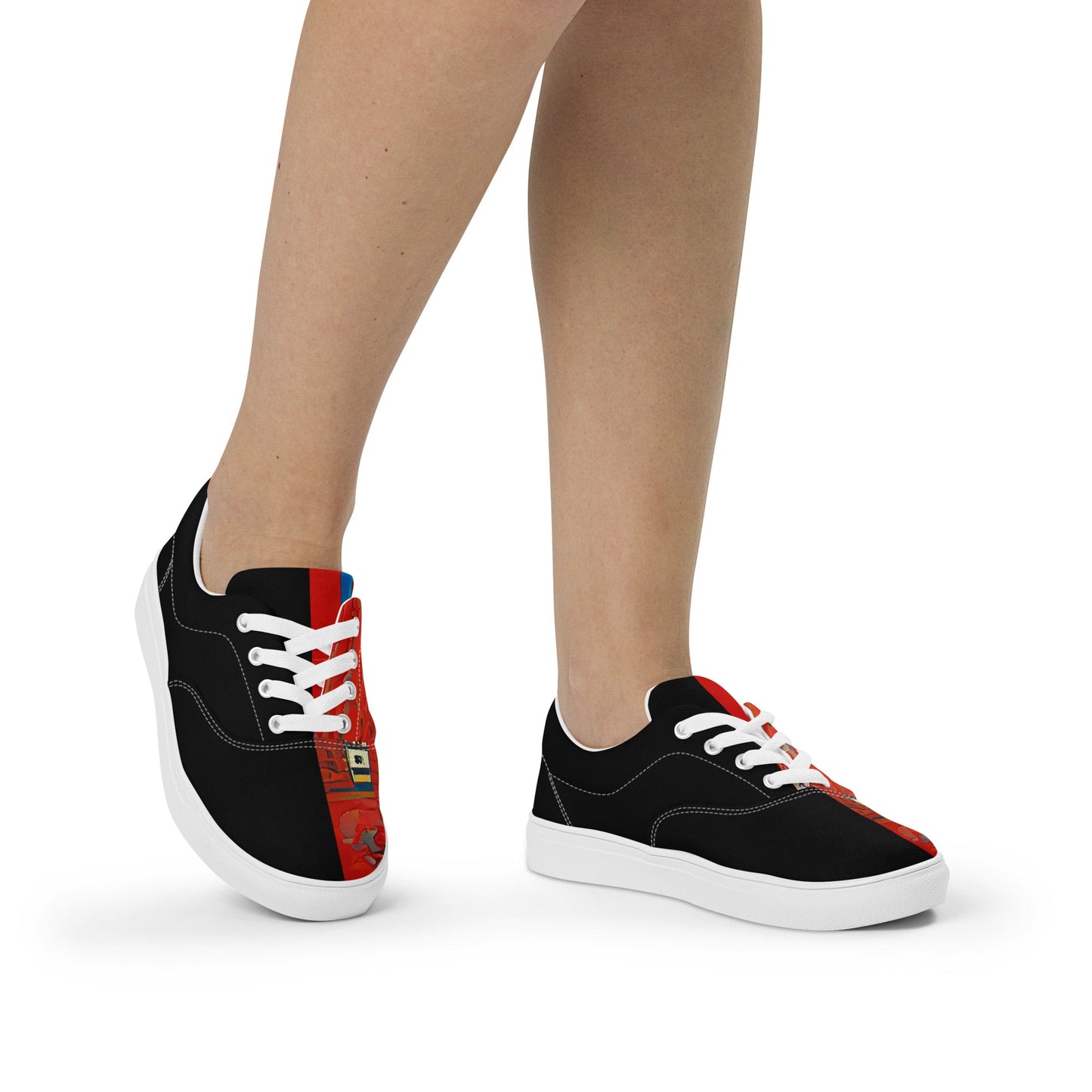 Half Black Half Hónghǎi - Womens Lace-Up Canvas Shoes