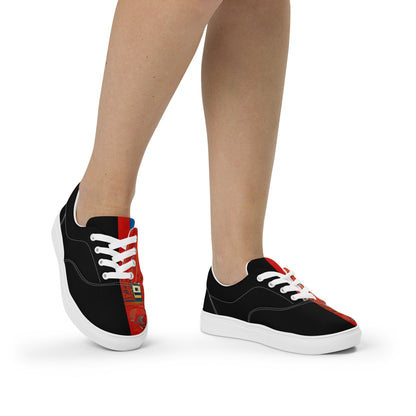 Half Black Half Hónghǎi - Womens Lace-Up Canvas Shoes