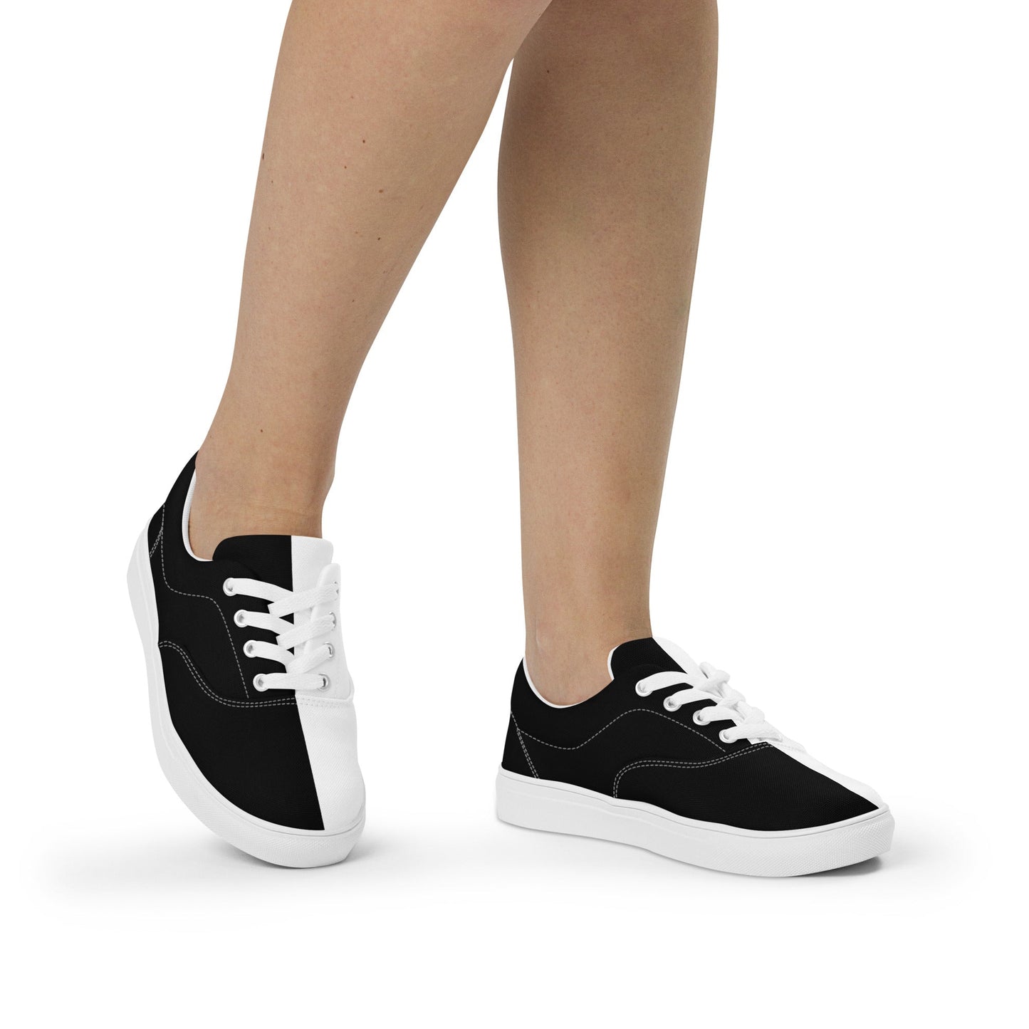 Half Black Half White - Womens Lace-Up Canvas Shoes