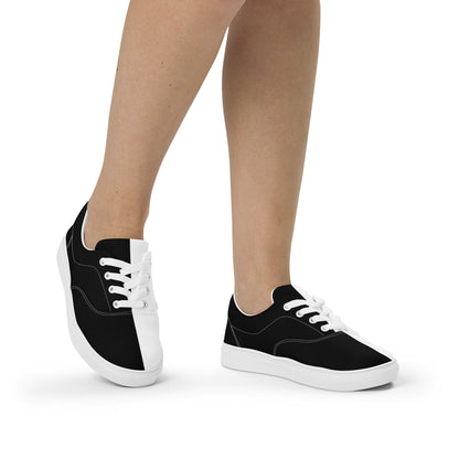 Half Black Half White - Womens Lace-Up Canvas Shoes