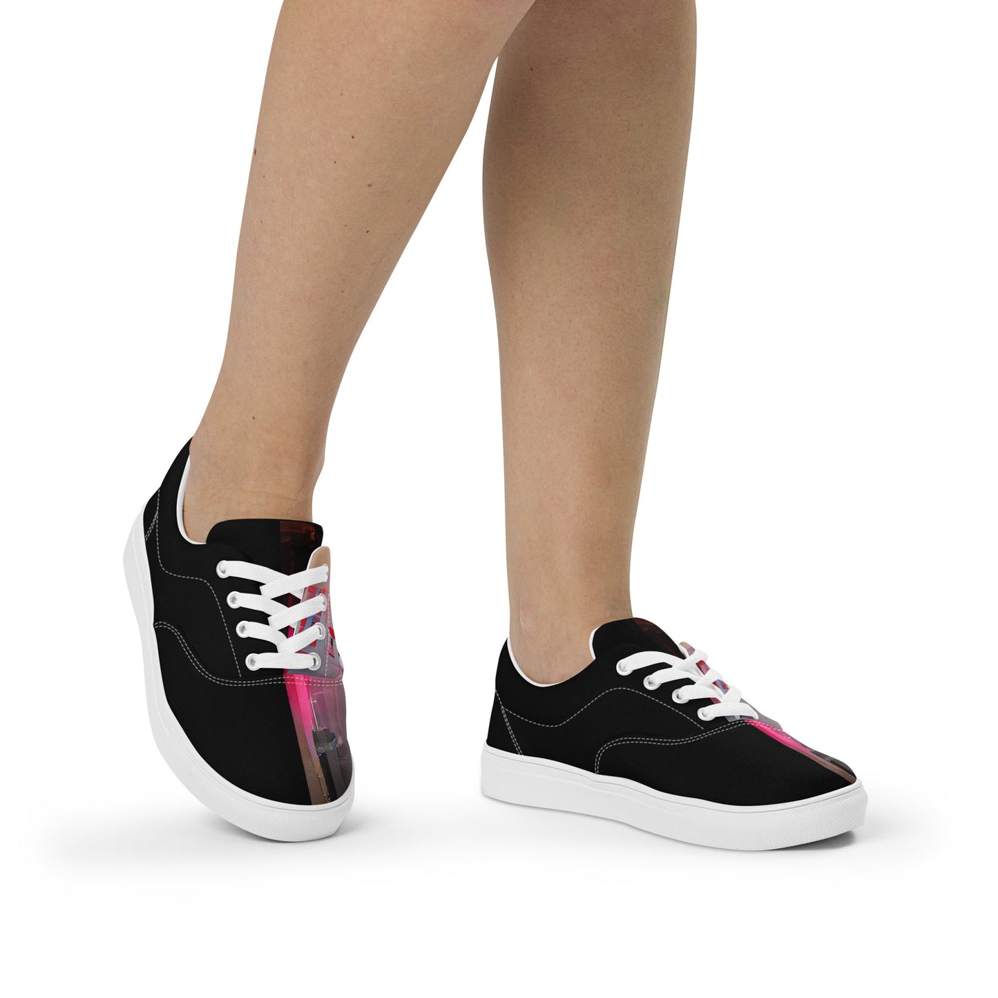 Half Black Half Báijiǔ - Womens Lace-Up Canvas Shoes