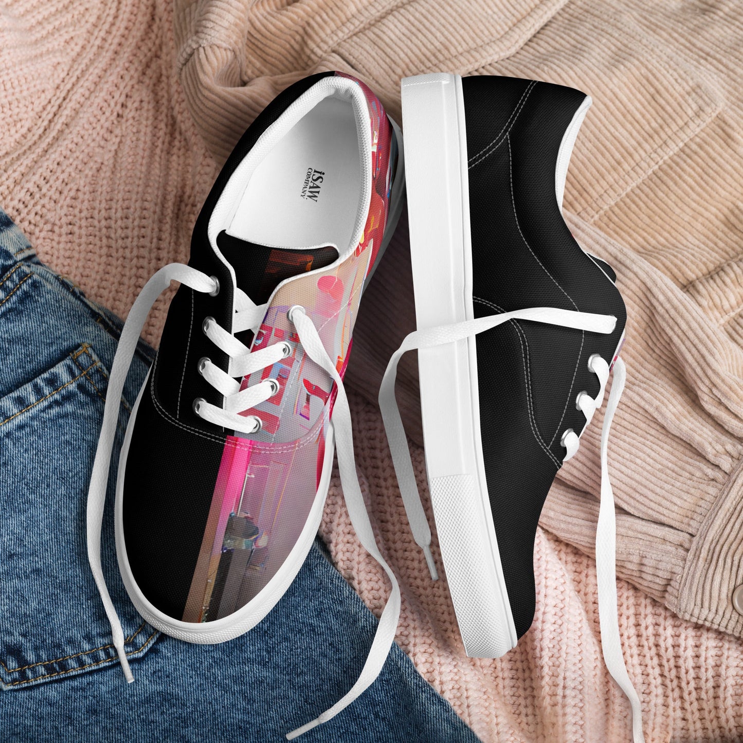 Half Black Half Báijiǔ - Womens Lace-Up Canvas Shoes