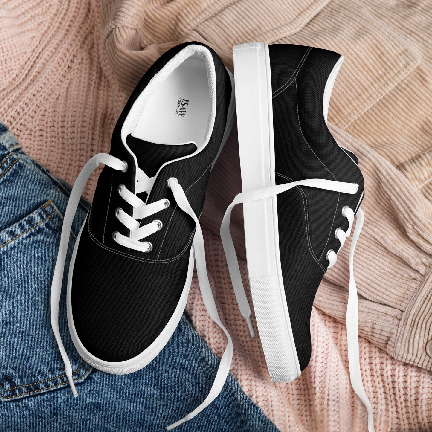 iSAW Womens Black Lace-Up Canvas Shoes