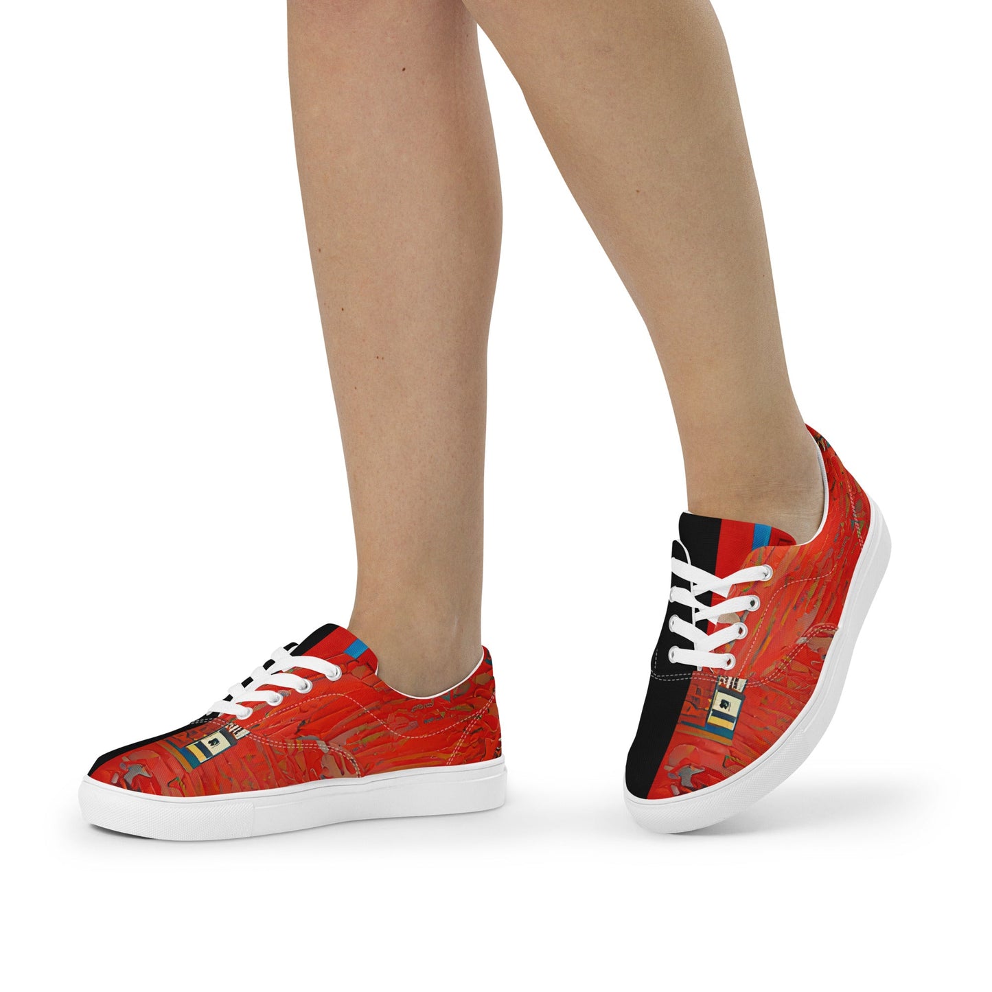 Half Black Half Hónghǎi - Womens Lace-Up Canvas Shoes