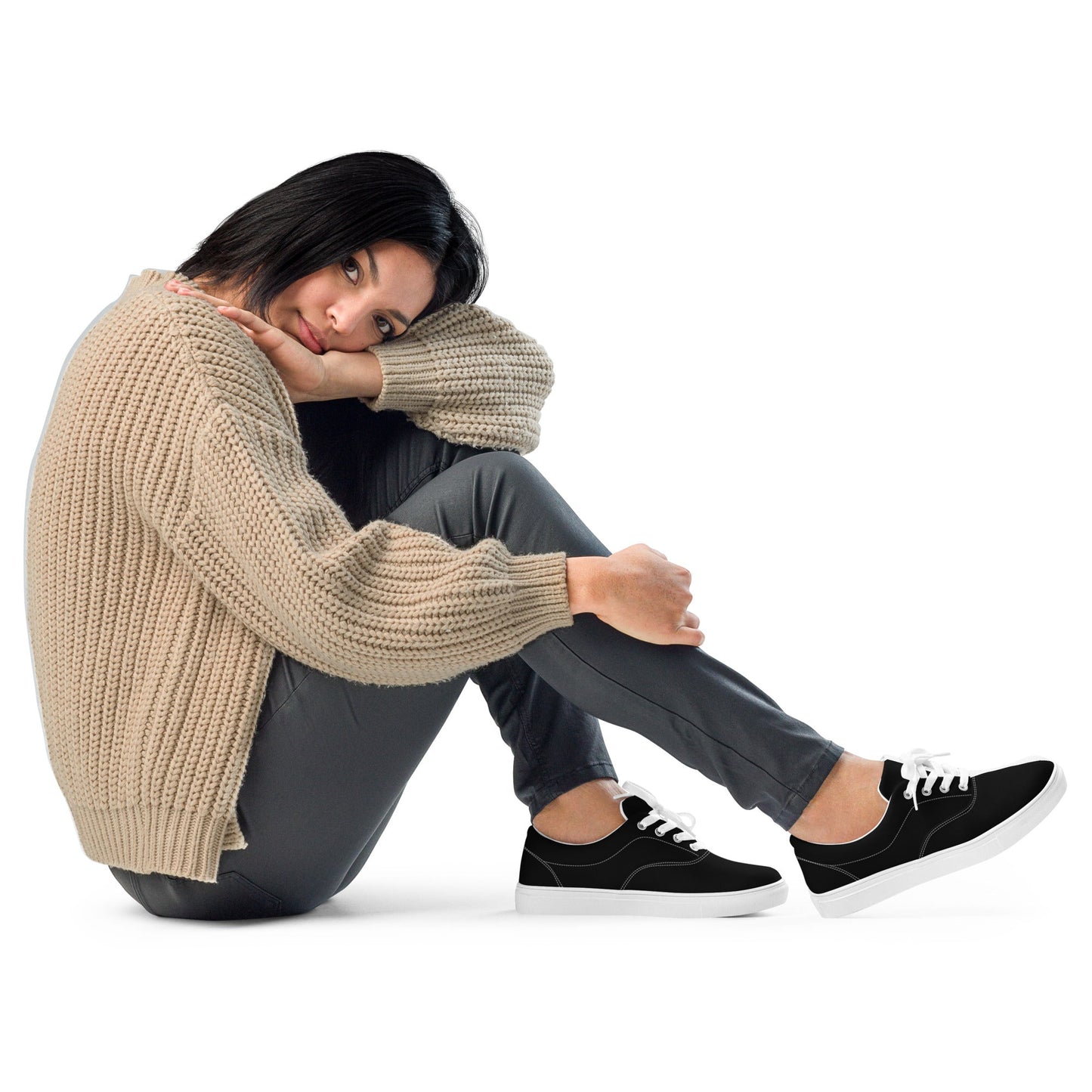 Half Black Half White - Womens Lace-Up Canvas Shoes