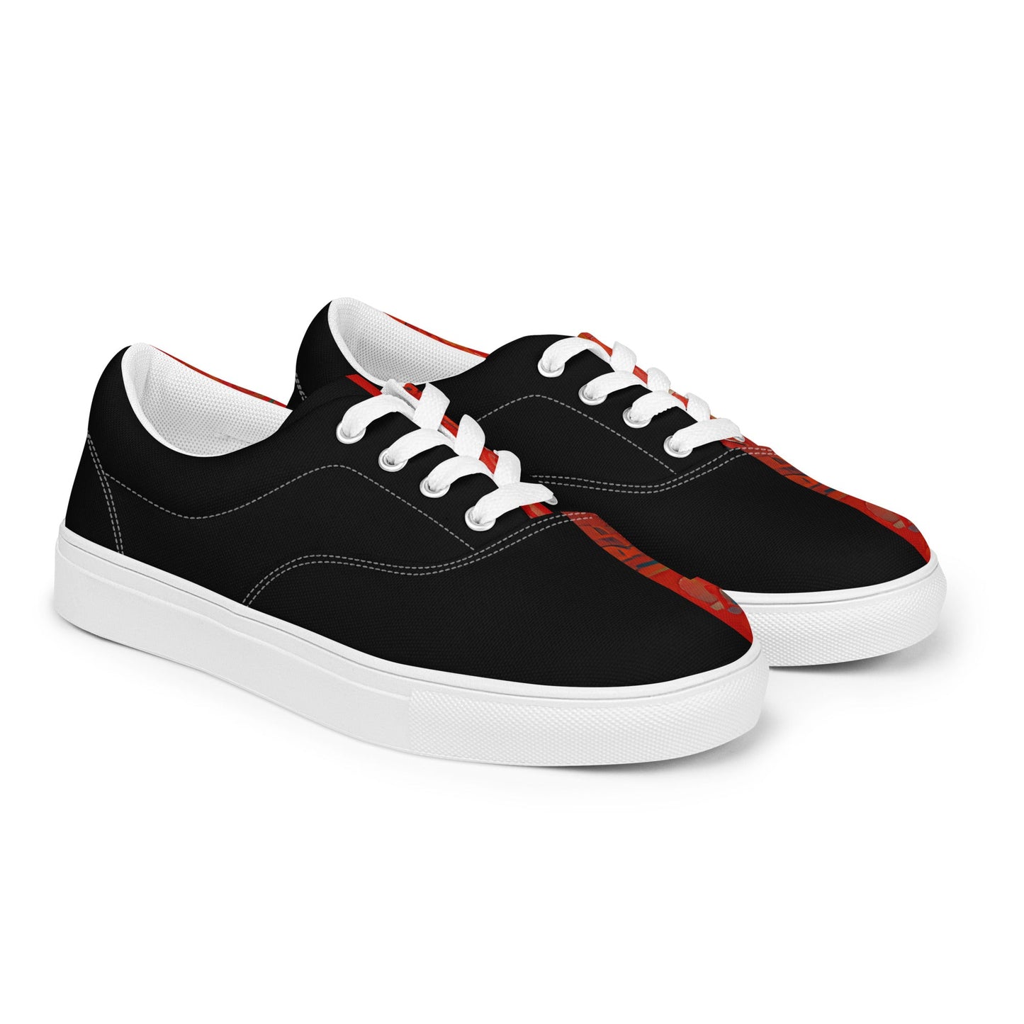 Half Black Half Hónghǎi - Womens Lace-Up Canvas Shoes
