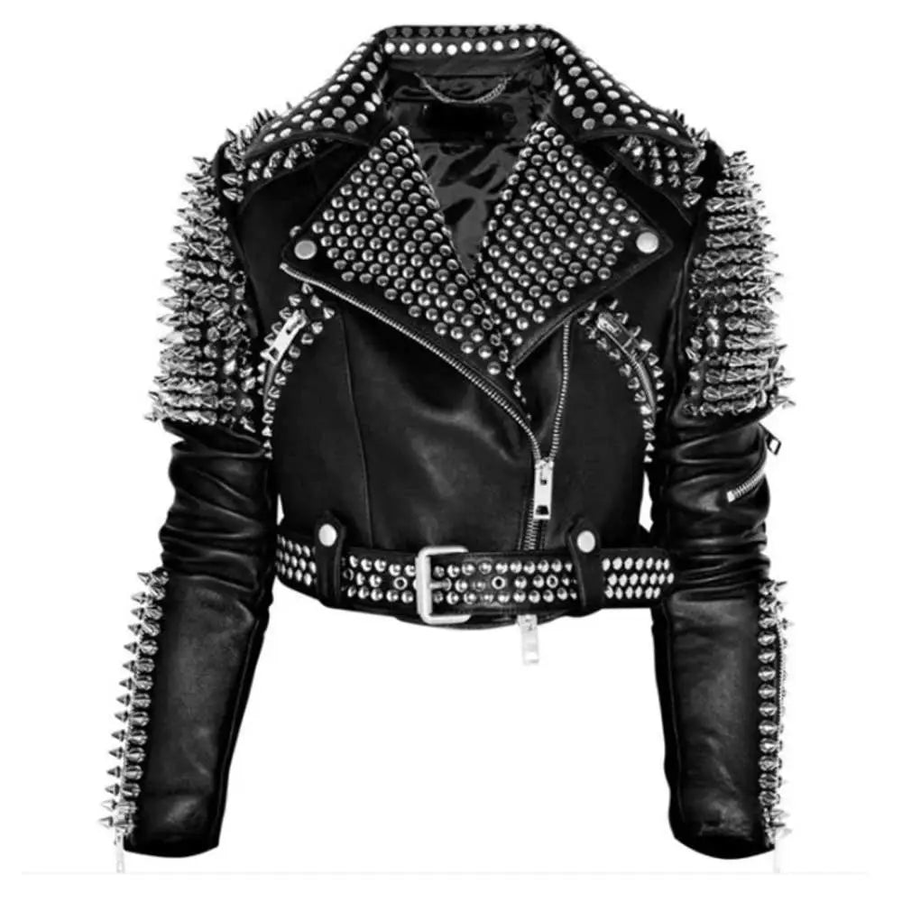 Women's Silver Studded Punk Rock Biker Jacket