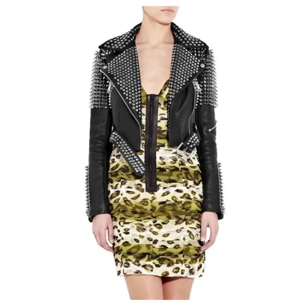 Women's Silver Studded Punk Rock Biker Jacket