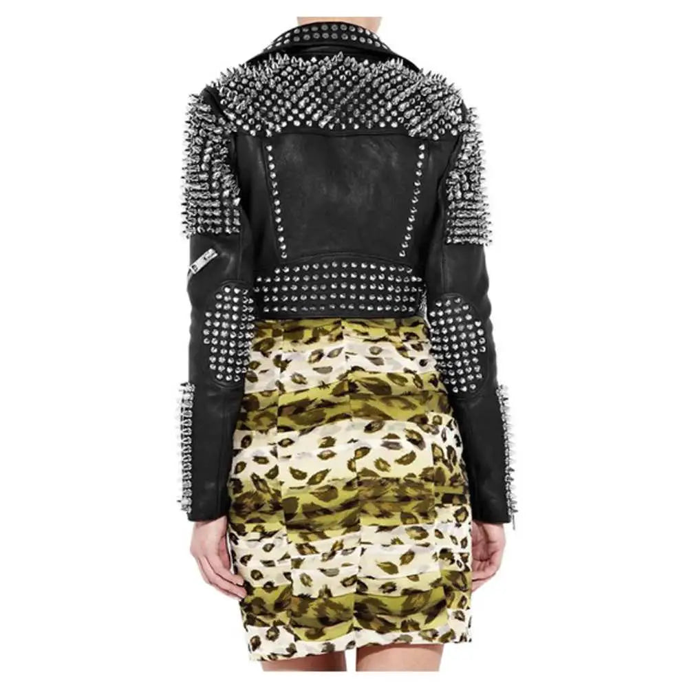 Women's Silver Studded Punk Rock Biker Jacket