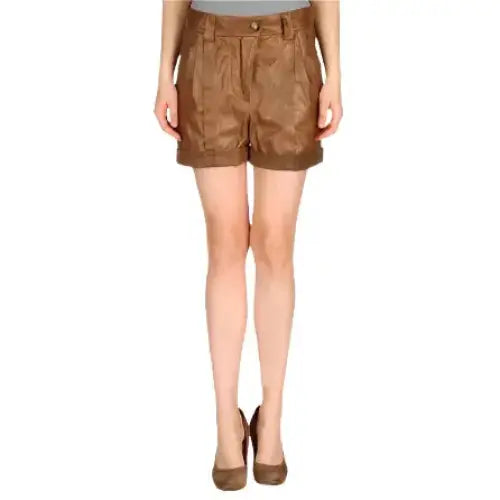 Women’s Brown Leather Ruffle Shorts