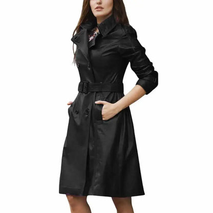 Women’s Slim Fit Leather Trench Coat Leather Dress