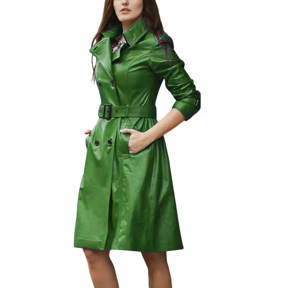 Women’s Slim Fit Leather Trench Coat Leather Dress
