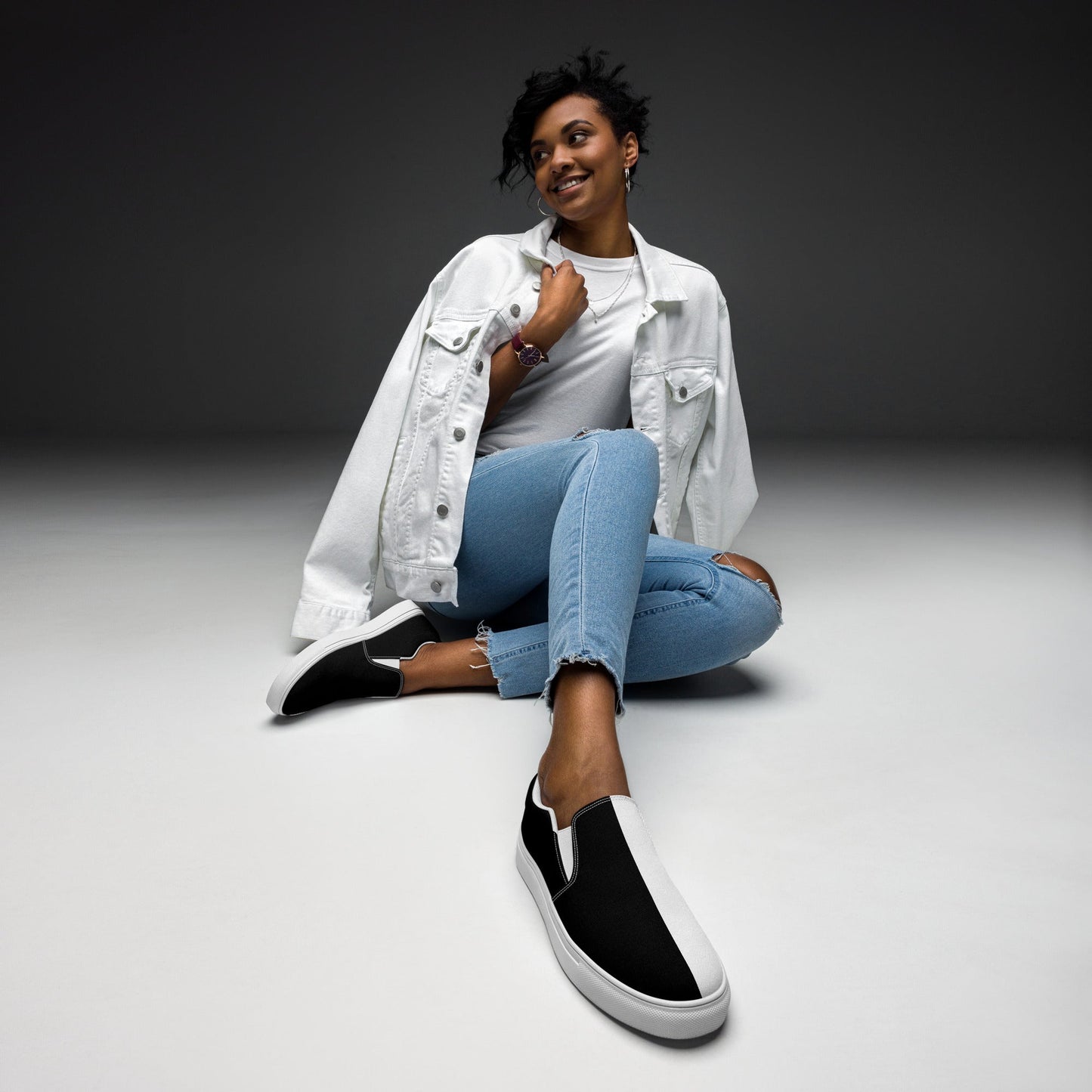 Half Black Half White - Womens Slip-On Canvas Shoes