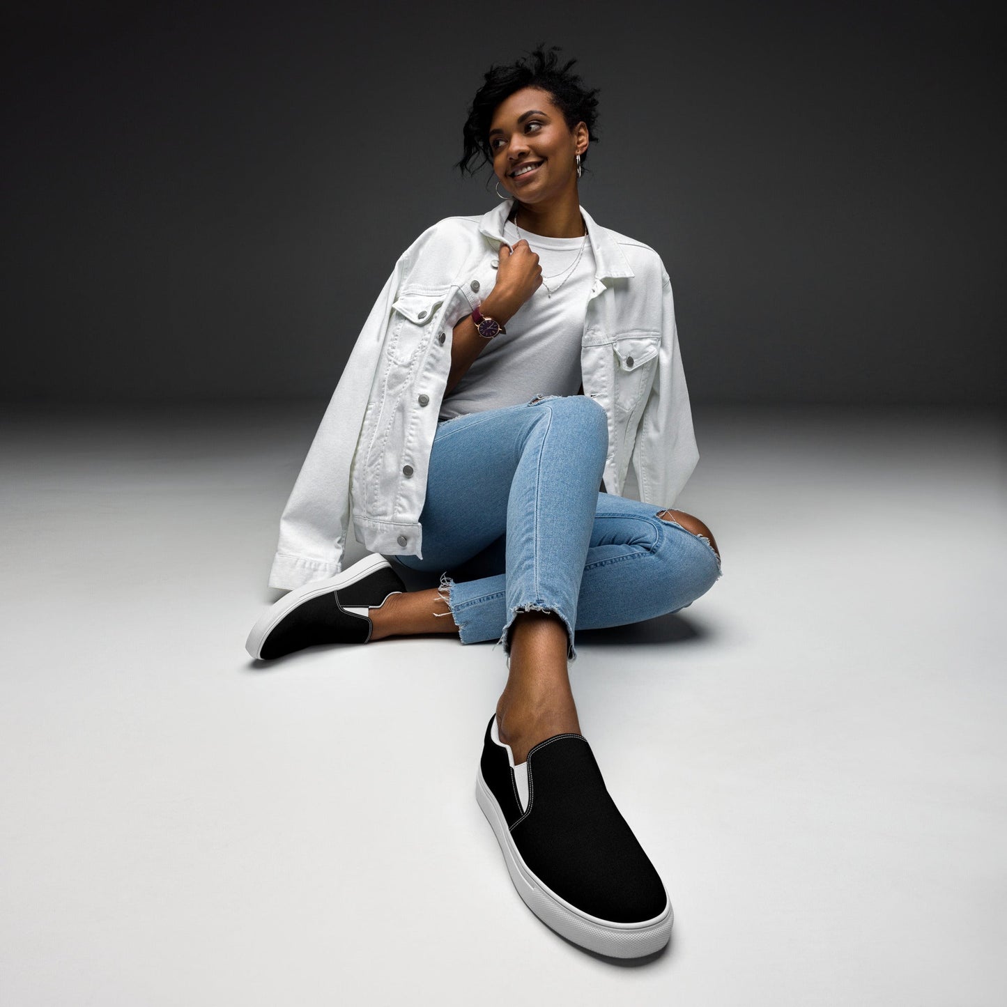 iSAW Womens Black Slip-On Canvas Shoes
