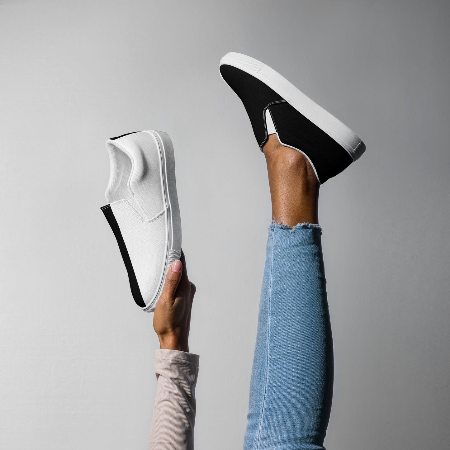 Half Black Half White - Womens Slip-On Canvas Shoes