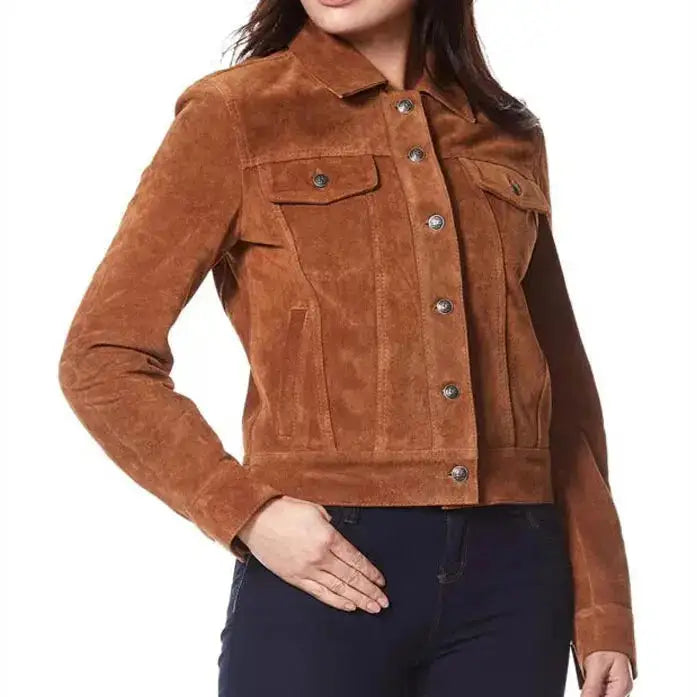Women’s Suede Leather Trucker Jacket