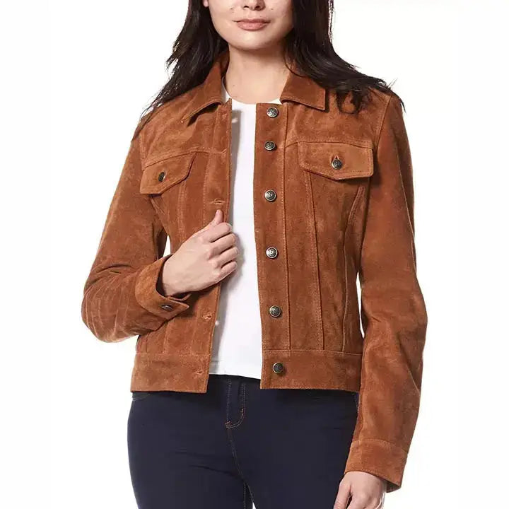 Women’s Suede Leather Trucker Jacket