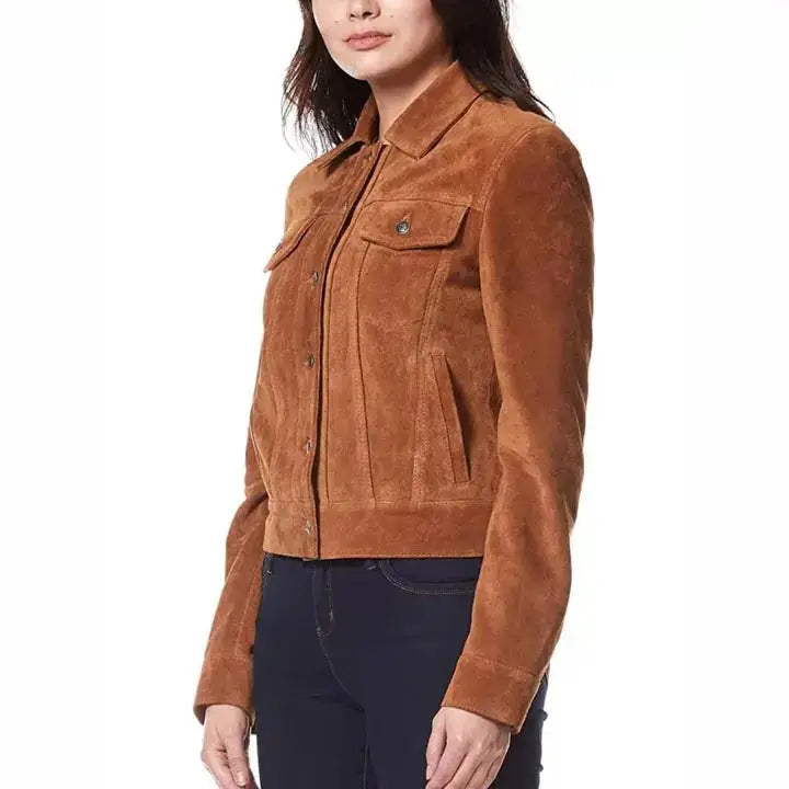 Women’s Suede Leather Trucker Jacket