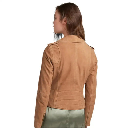Women’s Tan Brown Suede Leather Moto Jacket