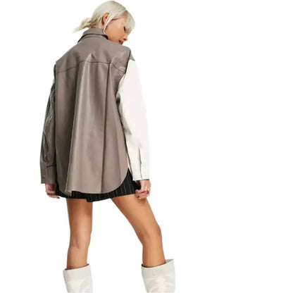 Women’s White and Gray Leather Shirt