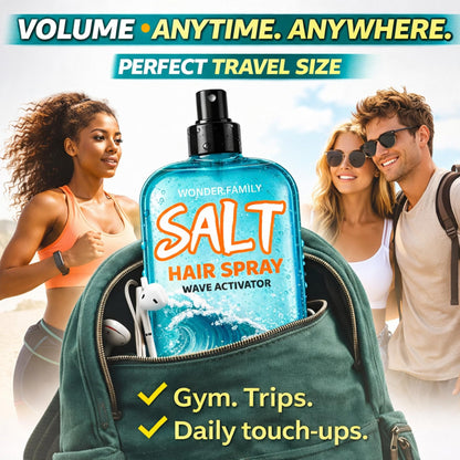 Wonder Family 2-in-1 Texturizing Sea Salt Spray – Beach Waves & Curly Hair, Extra Hold, Low Shine, 2 x 16 oz