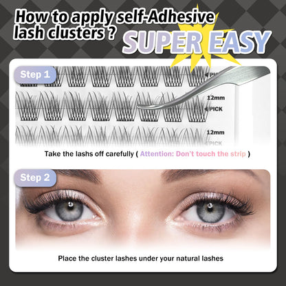 WONSIS Self-Adhesive Eyelashes – 156 Pcs, Glue-Free Clusters, No Glue Needed, Natural-Mixed