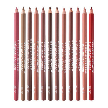 12-Color Wooden Lip Liner Set — High Pigment, Long-Wearing, Smudge-Resistant