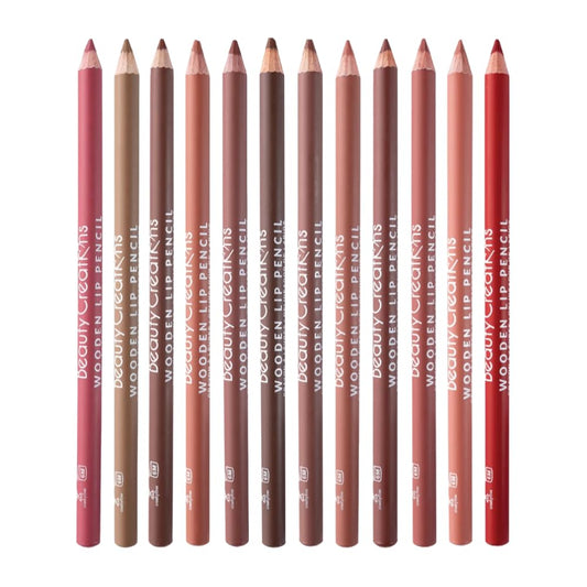 12-Color Wooden Lip Liner Set — High Pigment, Long-Wearing, Smudge-Resistant