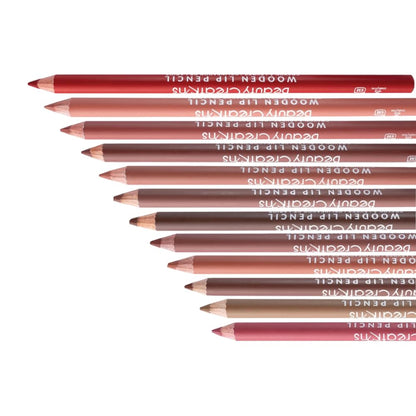 12-Color Wooden Lip Liner Set — High Pigment, Long-Wearing, Smudge-Resistant