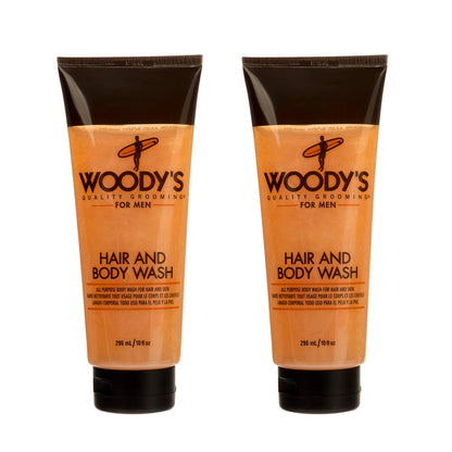 Woodys 2-in-1 Hair & Body Wash for Men - Sulfate-Free Cleanser for Deep Cleansing & Hydration (10 oz) - 2 Pack