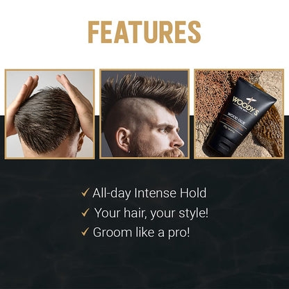 Woody's Wood Glue Extreme Styling Gel for Men – Extreme Hold, No Flake, Quick-Drying, All Hair Types (4 oz)