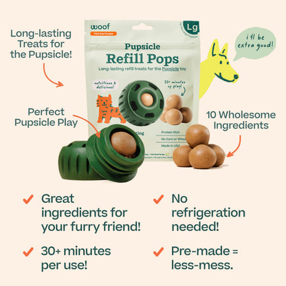 WOOF Pupsicle Refill Pops – Long-Lasting, Mess-Free Large Dog Treats (7 Count, 3 Pack)