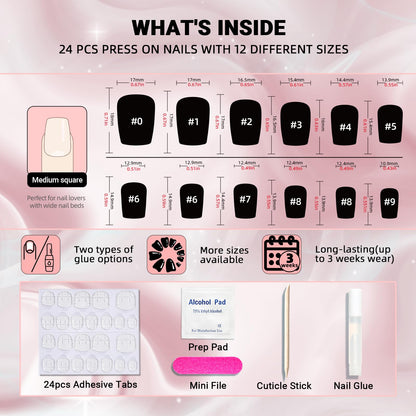 WOOYAS Handmade Green Square Press-On Nails – 24Pcs Gel Kit with Glue & Tools