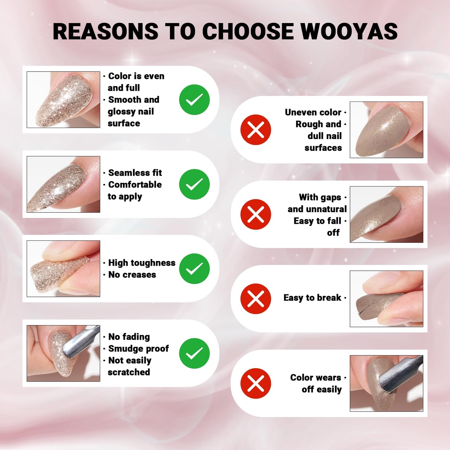 Wooyas Press On Nails Short – Classic Red Gel Nails, 24 Pcs, 12 Sizes, Reusable