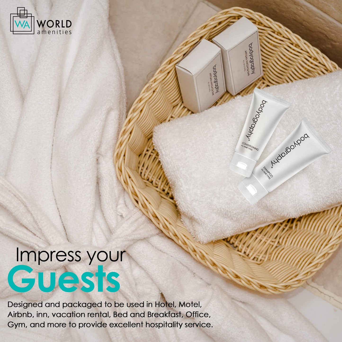 World Amenities Bodyography Blanc Bulk Artisan Massage Bar – 200 Count, Vanilla White Tea, Individually Boxed Hotel Amenities