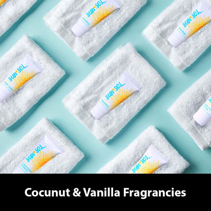 World Amenities Sun + Sol Bulk Luxurious Hand & Body Lotion – 0.7 oz Travel Size, 300 Count, Warm Coconut & Vanilla